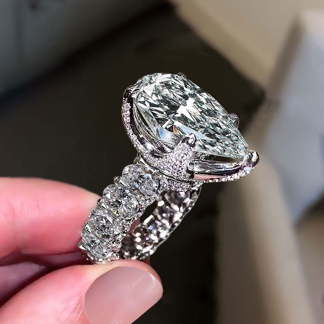 Custom Elegant Pear-Shaped Engagement Ring With Pavé Band Deposit