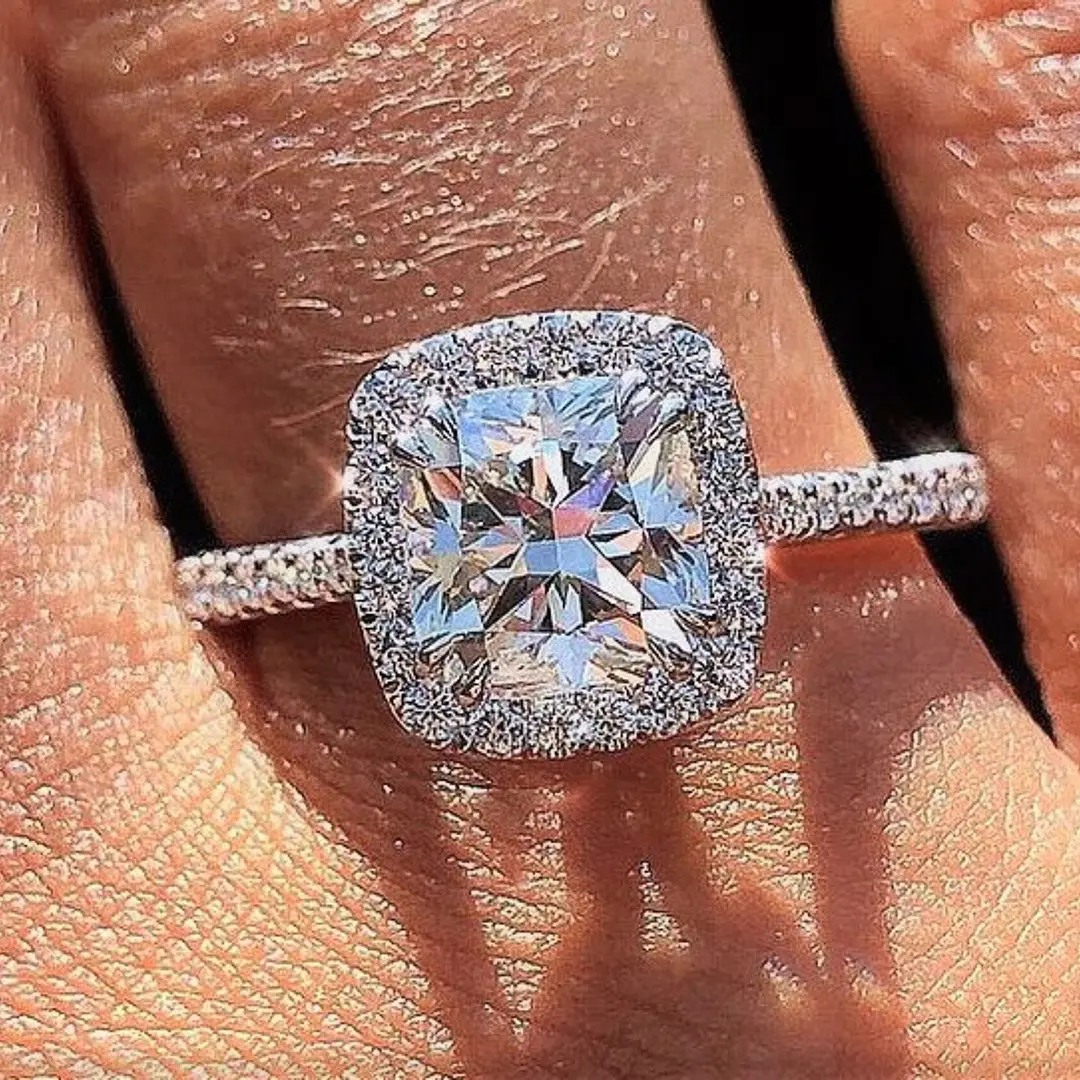 Custom Stunning Cushion-Cut Center Stone Halo Engagement Ring With Sparkling Pave Band Deposit