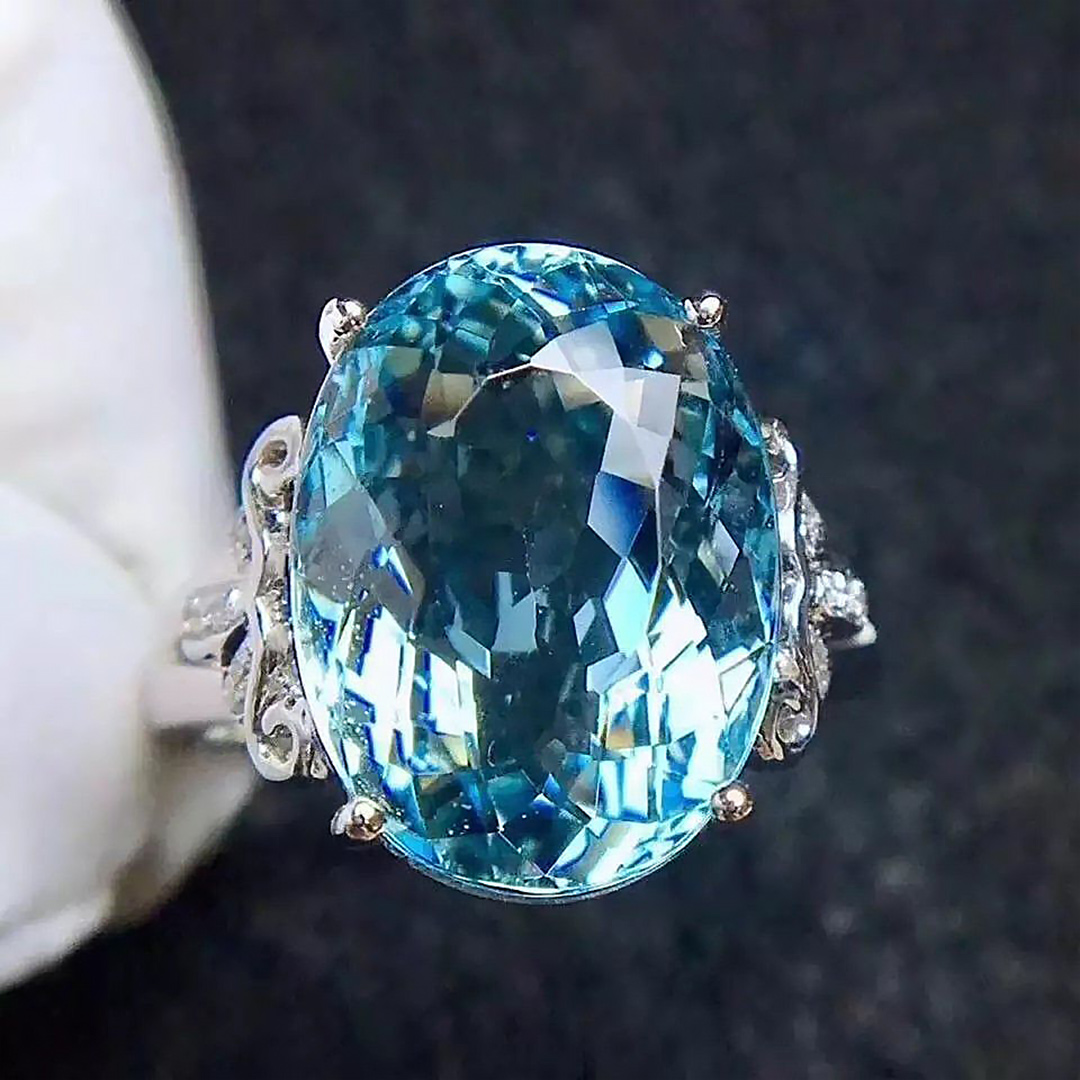 Custom Stunning Oval Blue Center Stone Engagement Ring With Flower Accent Band Deposit